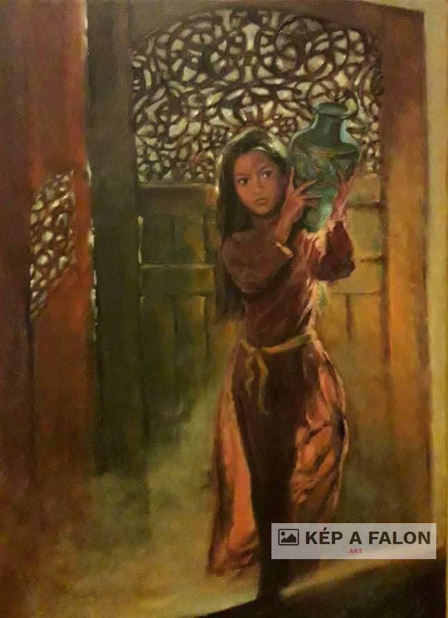 Lány korsóval by: Békési-Egedi Mária | 2021, olaj festmény