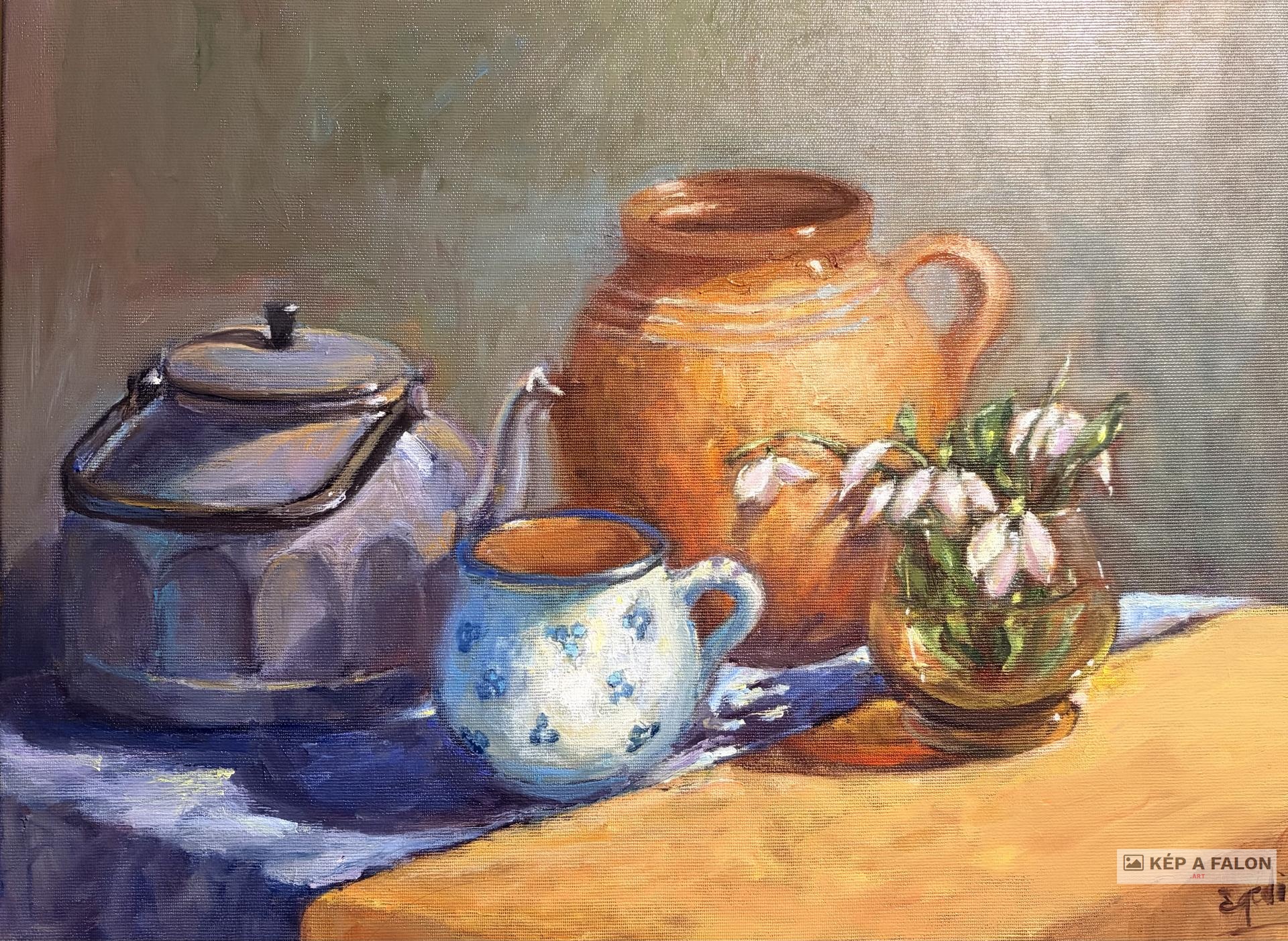 Csendélet hóvirággal by: Békési-Egedi Mária | 2026, olaj festmény