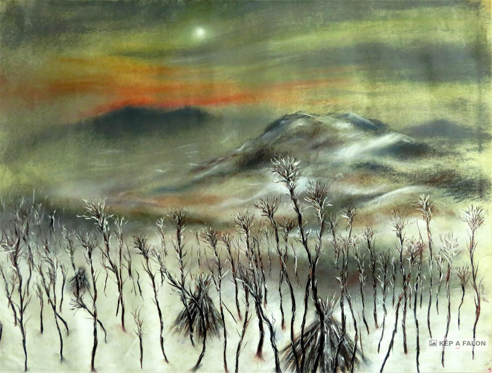 Téli táj /pasztell/ by: Olexa József József | 1987, grafika